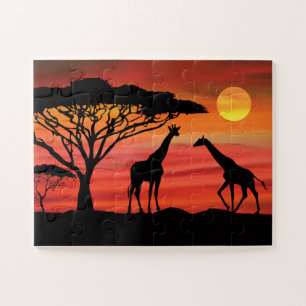 Giraffes African Sunset Jigsaw Puzzle
