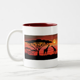 Giraffes-and-Sunset- Two-Tone Coffee Mug