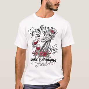 Giraffes And Wine Vintage Engraving Shirt Design_1