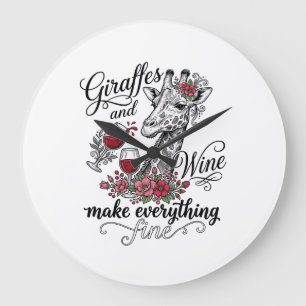 Giraffes And Wine Vintage Engraving Shirt Design_1 Large Clock