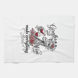 Giraffes And Wine Vintage Engraving Shirt Design_1 Tea Towel