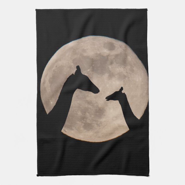 Giraffes At Full Moon Tea Towel (Vertical)