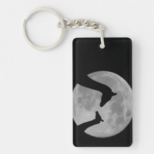Giraffes At Fullmoon Night Key Ring