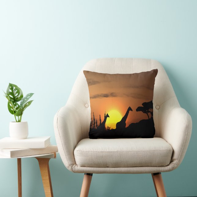Giraffes At Nairobi Safari Sunset Cushion (Chair)