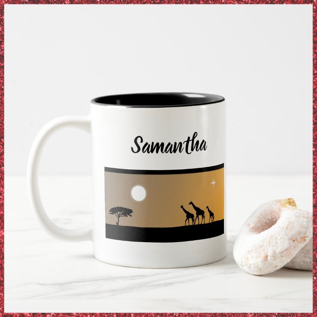 Giraffes At Sunset Africa Two-Tone Coffee Mug (Creator Uploaded)