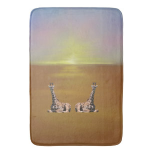 Giraffes at sunset brown bath mat