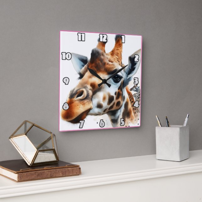 Giraffes at sunset in the savannah square wall clock (Office)