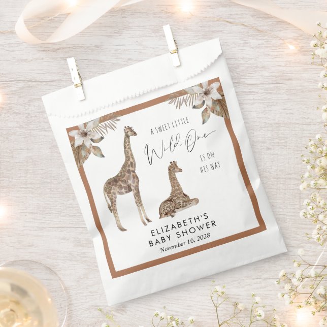 Giraffes Boho Watercolor Baby Shower Favour Bags (Clipped)