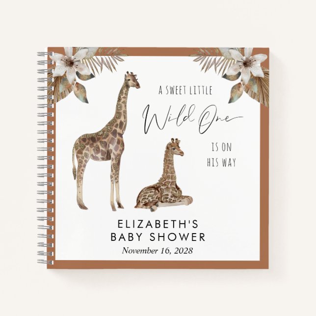 Giraffes Boho Watercolor Baby Shower Guest Book (Front)