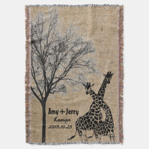 Giraffes Couple Love Personalised Wedding Gift Throw Blanket