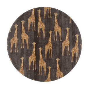 Giraffes Dark: Abstract Vintage Seamless. Cutting Board