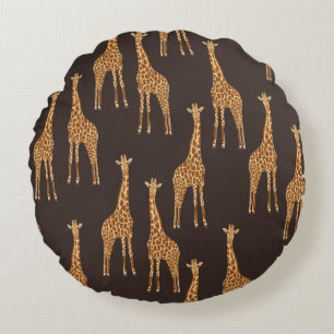 Giraffes Dark: Abstract Vintage Seamless. Round Cushion