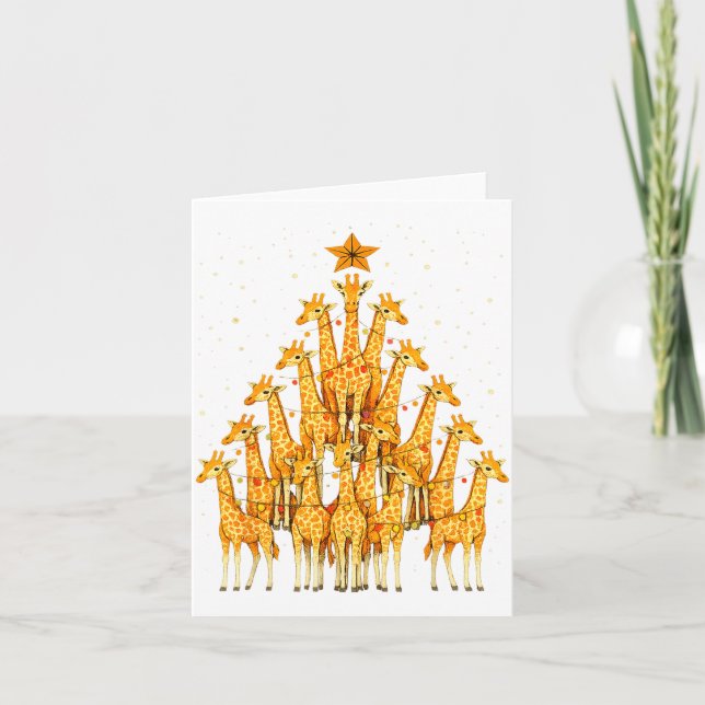 Giraffes Forming Christmas Tree Lights Star Safari Card (Front)