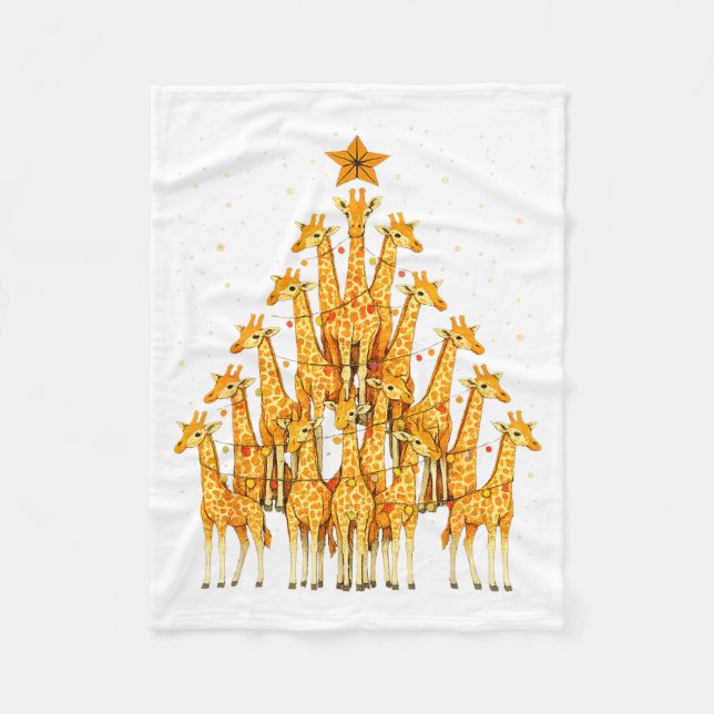 Giraffes Forming Christmas Tree Lights Star Safari Fleece Blanket (Front)