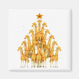 Giraffes Forming Christmas Tree Lights Star Safari Magnet
