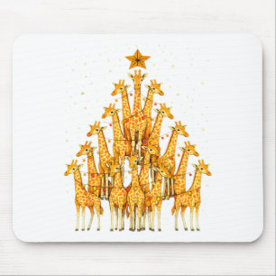 Giraffes Forming Christmas Tree Lights Star Safari Mouse Mat