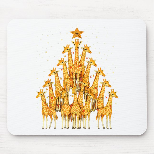 Giraffes Forming Christmas Tree Lights Star Safari Mouse Mat (Front)