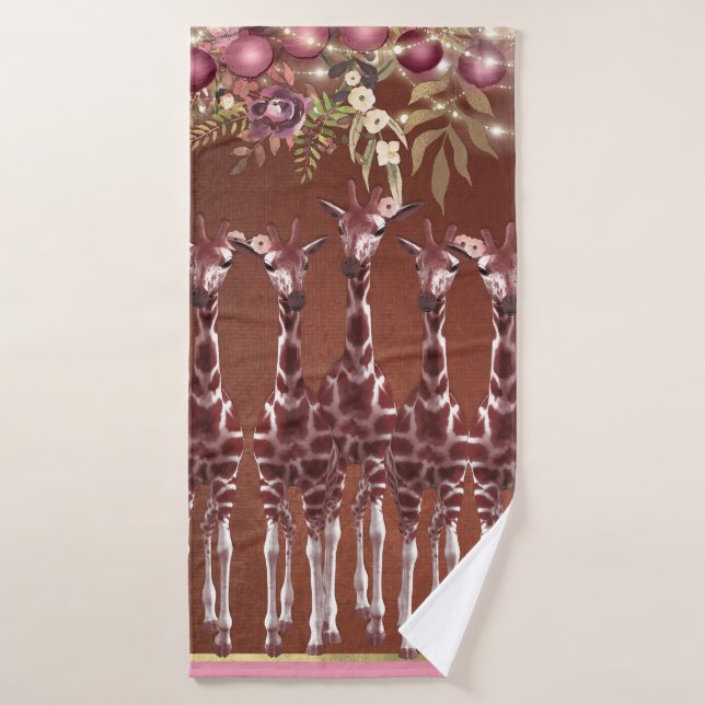 Giraffes Giraffe Floral Rustic Brown Safari Chic Bath Towel Set (Bath Towel)