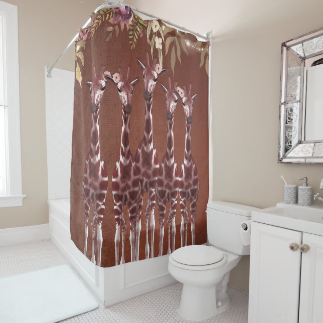 Giraffes Giraffe Floral Rustic Brown Safari Chic Shower Curtain (In Situ)
