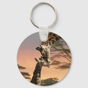 Giraffes Greeting Each Other Key Ring