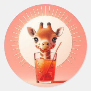 Giraffe's Happy Hour Classic Round Sticker