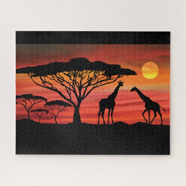 Giraffes in a Serengeti African Sunset Jigsaw Puzzle (Horizontal)