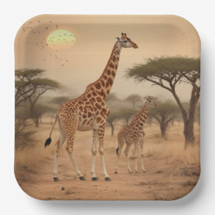 Giraffes in Africa Paper Plate