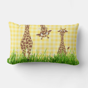 Giraffes in Grass with Daisies  Lumbar Cushion