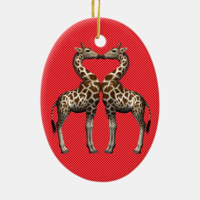 Giraffes In Love Ceramic Tree Decoration (Back)