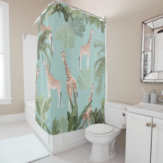 Giraffes in the Jungle #3 #kids #wall #decor #art  Shower Curtain (In Situ)