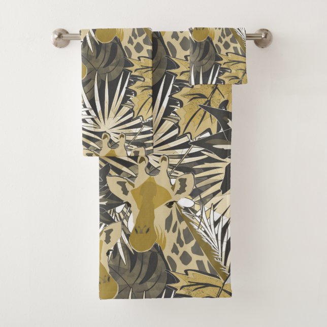 Giraffes in the night forest. bath towel set (Insitu)