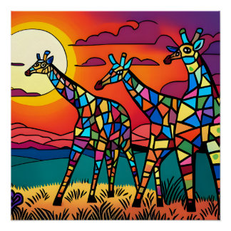 Giraffes in the Savanna Under the Evening Sun Poster