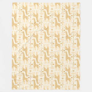 Giraffes in the Savannah in Yellow Fleece Blanket
