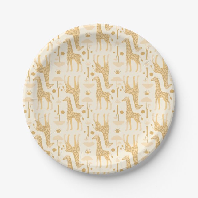 Giraffes in the Savannah in Yellow Paper Plate (Front)