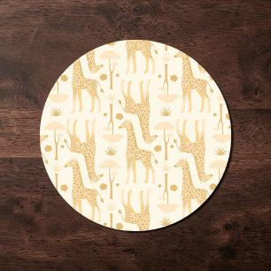 Giraffes in the Savannah in Yellow Round Paper Coaster
