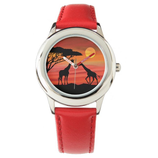 Giraffes in the Serenegti Sunset Watch (Front)