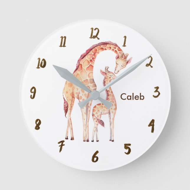 Giraffes Jungle Nursery Room Personalised Custom Round Clock (Front)