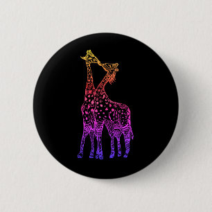 Giraffes Kiss colorful art Round Badge