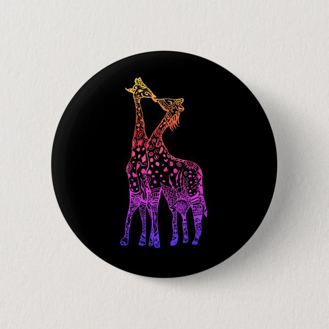 Giraffes Kiss colorful art Round Badge (Front)