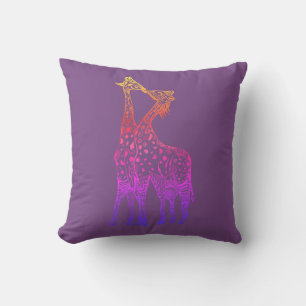 Giraffes Kiss colorful art Throw Cushion