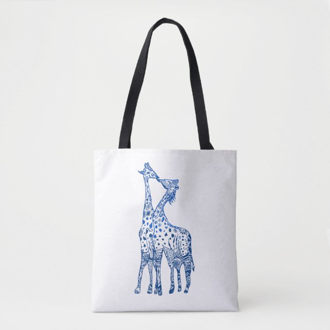 Giraffes Kiss Drawing All-Over-Print Tote Bag (Front)
