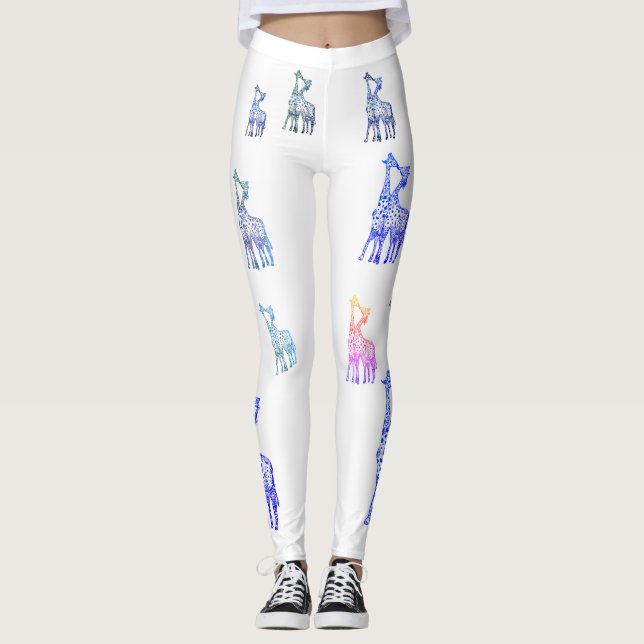 Giraffes Kiss, Funny Colorful Custom Leggings (Front)