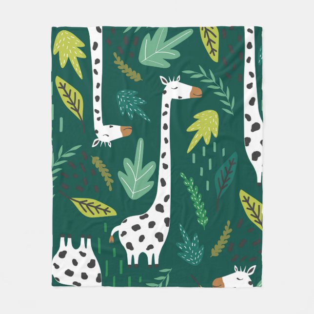 Giraffes, leaves, hand drawn backdrop. Colourful s Fleece Blanket (Front)