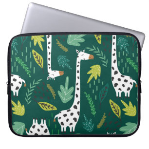 Giraffes, leaves, hand drawn backdrop. Colourful s Laptop Sleeve