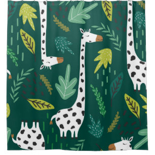 Giraffes, leaves, hand drawn backdrop. Colourful s Shower Curtain