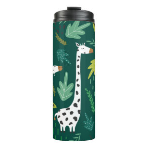 Giraffes, leaves, hand drawn backdrop. Colourful s Thermal Tumbler