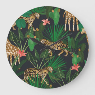 Giraffes, leopards, vintage animal pattern. large clock