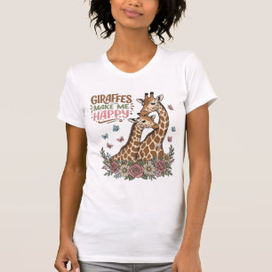 Giraffes Make Me Happy Vintage Floral Shirt Design