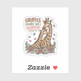 Giraffes Make Me Happy Vintage Floral Shirt Design