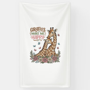 Giraffes Make Me Happy Vintage Floral Shirt Design Banner